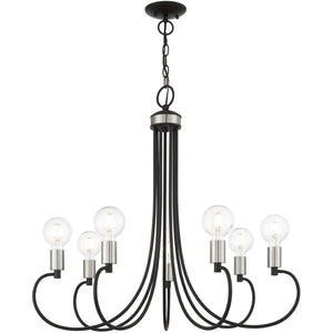 HomeRoots Seven Light Dimmable Chandelier with Contemporary Cylindrical Shades for Modern Spaces & Style 687397