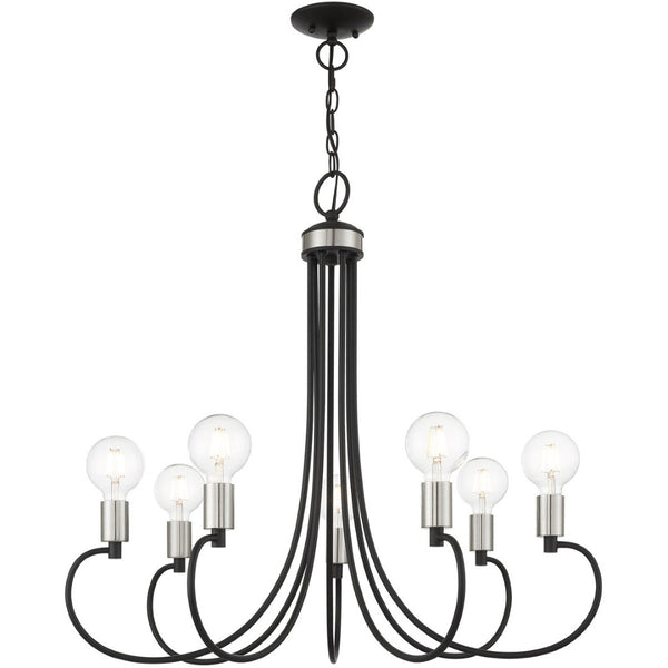 HomeRoots Seven Light Dimmable Chandelier with Contemporary Cylindrical Shades for Modern Spaces & Style 687397