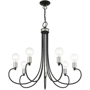 HomeRoots Seven Light Dimmable Chandelier with Contemporary Cylindrical Shades for Modern Spaces & Style 687397