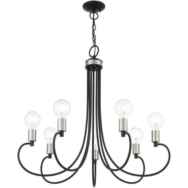 HomeRoots Seven Light Dimmable Chandelier with Contemporary Cylindrical Shades for Modern Spaces & Style 687397
