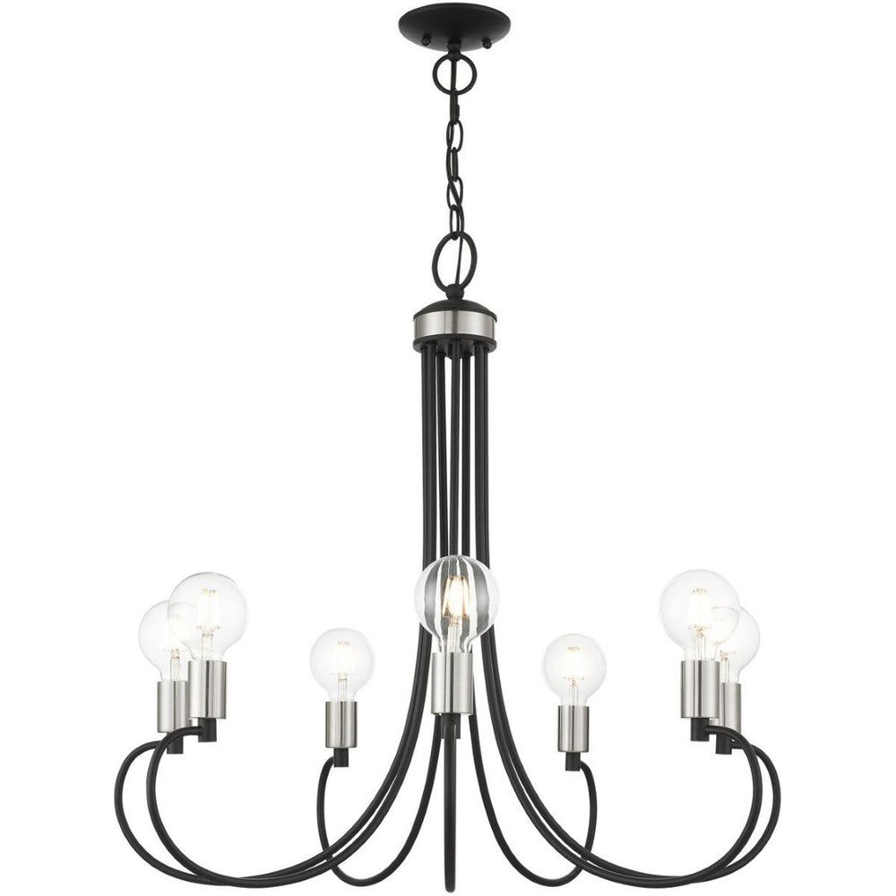 HomeRoots Seven Light Dimmable Chandelier with Contemporary Cylindrical Shades for Modern Spaces & Style 687397