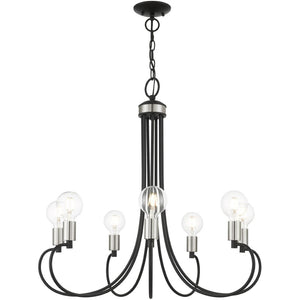 HomeRoots Seven Light Dimmable Chandelier with Contemporary Cylindrical Shades for Modern Spaces & Style 687397