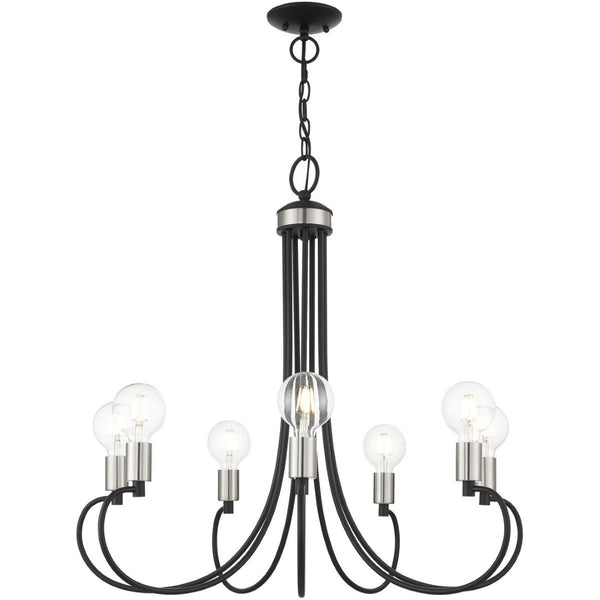 HomeRoots Seven Light Dimmable Chandelier with Contemporary Cylindrical Shades for Modern Spaces & Style 687397