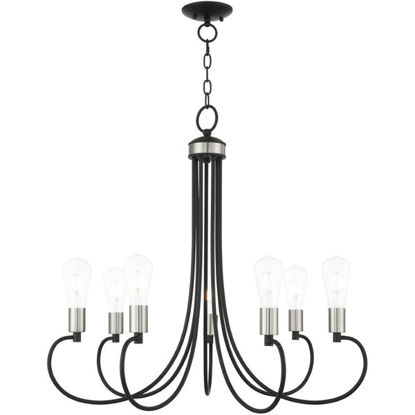 HomeRoots Seven Light Dimmable Chandelier with Contemporary Cylindrical Shades for Modern Spaces & Style 687397