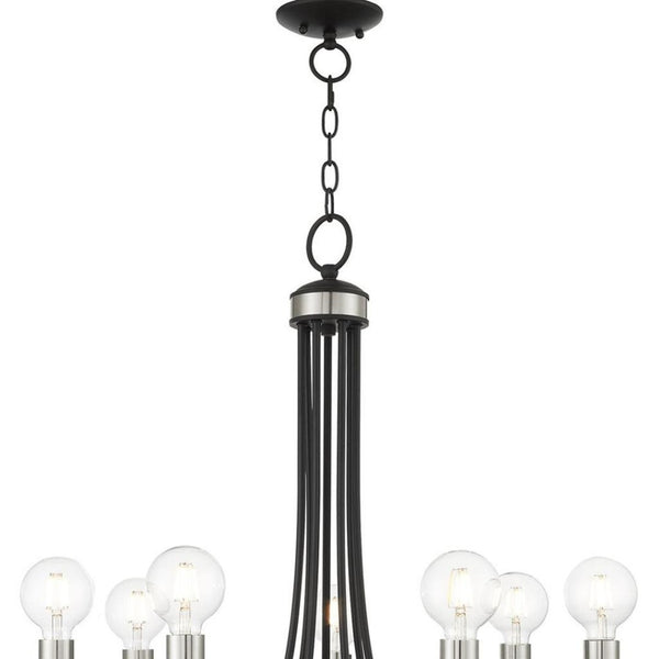 HomeRoots Seven Light Dimmable Chandelier with Contemporary Cylindrical Shades for Modern Spaces & Style 687397