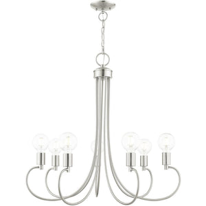 HomeRoots Seven Light Dimmable Chandelier - Modern Steel Shades for Stylish Ambiance in Any Room 687398