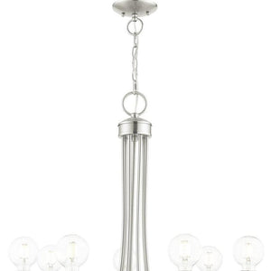 HomeRoots Seven Light Dimmable Chandelier - Modern Steel Shades for Stylish Ambiance in Any Room 687398
