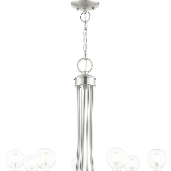 HomeRoots Seven Light Dimmable Chandelier - Modern Steel Shades for Stylish Ambiance in Any Room 687398