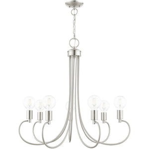 HomeRoots Seven Light Dimmable Chandelier - Modern Steel Shades for Stylish Ambiance in Any Room 687398