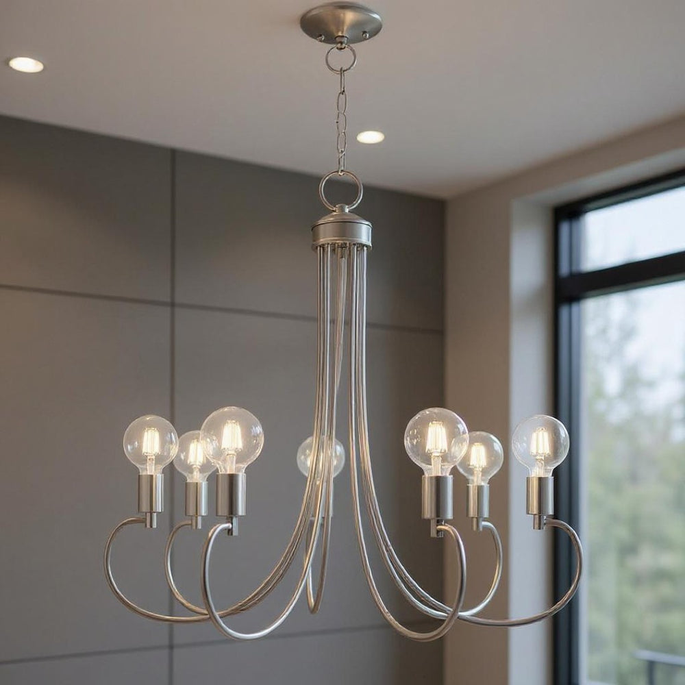 HomeRoots Seven Light Dimmable Chandelier - Modern Steel Shades for Stylish Ambiance in Any Room 687398