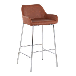 English Elm Contemporary Chrome Barstools with Camel Faux Leather Padded Seats for Kitchen Islands B202S00542