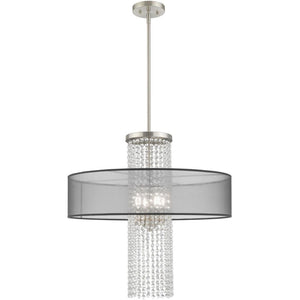 HomeRoots Four Light Dimmable Chandelier with Modern Cylinder Shades for Elegant Home Lighting Solutions 687400