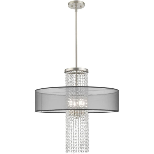 HomeRoots Four Light Dimmable Chandelier with Modern Cylinder Shades for Elegant Home Lighting Solutions 687400