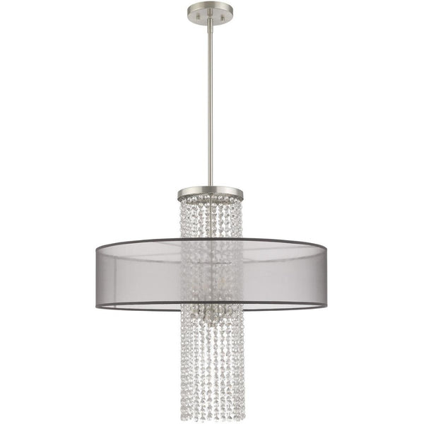 HomeRoots Four Light Dimmable Chandelier with Modern Cylinder Shades for Elegant Home Lighting Solutions 687400
