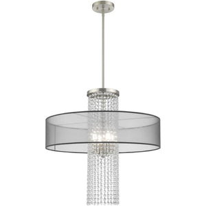 HomeRoots Four Light Dimmable Chandelier with Modern Cylinder Shades for Elegant Home Lighting Solutions 687400