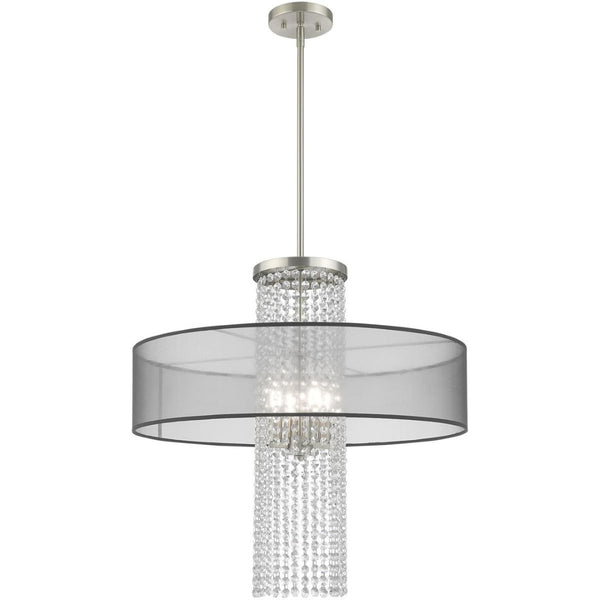 HomeRoots Four Light Dimmable Chandelier with Modern Cylinder Shades for Elegant Home Lighting Solutions 687400
