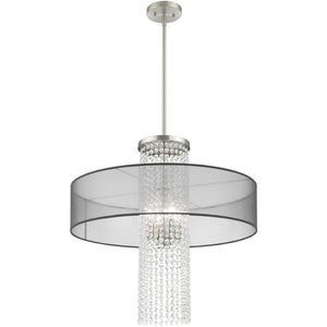 HomeRoots Four Light Dimmable Chandelier with Modern Cylinder Shades for Elegant Home Lighting Solutions 687400