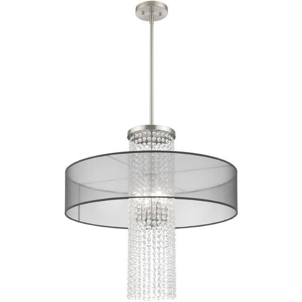 HomeRoots Four Light Dimmable Chandelier with Modern Cylinder Shades for Elegant Home Lighting Solutions 687400