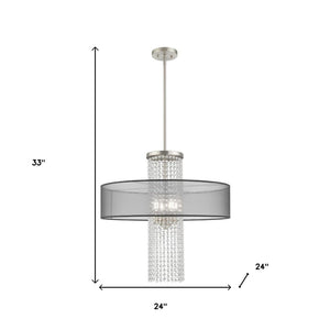 HomeRoots Four Light Dimmable Chandelier with Modern Cylinder Shades for Elegant Home Lighting Solutions 687400
