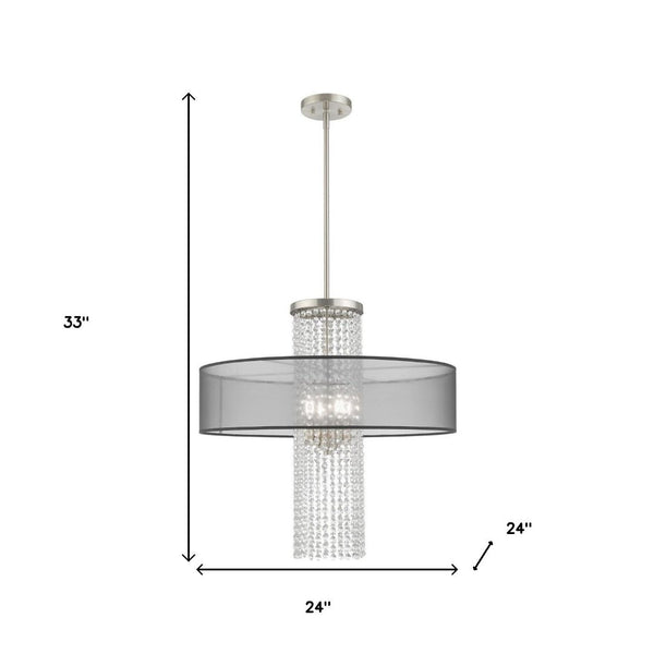 HomeRoots Four Light Dimmable Chandelier with Modern Cylinder Shades for Elegant Home Lighting Solutions 687400