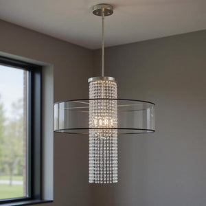 HomeRoots Four Light Dimmable Chandelier with Modern Cylinder Shades for Elegant Home Lighting Solutions 687400