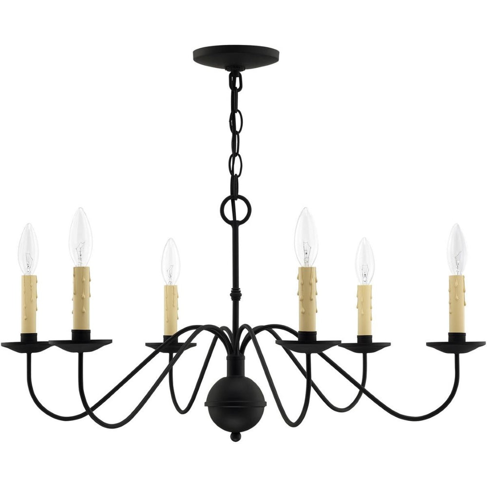 HomeRoots Black Six-Light Metal Dimmable Chandelier with Cylinder Shades for Modern Elegance & Ambient Lighting 687401