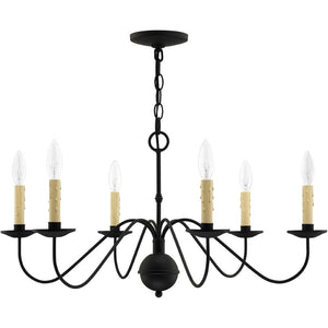 HomeRoots Black Six-Light Metal Dimmable Chandelier with Cylinder Shades for Modern Elegance & Ambient Lighting 687401