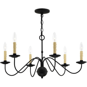 HomeRoots Black Six-Light Metal Dimmable Chandelier with Cylinder Shades for Modern Elegance & Ambient Lighting 687401