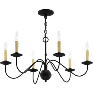 HomeRoots Black Six-Light Metal Dimmable Chandelier with Cylinder Shades for Modern Elegance & Ambient Lighting 687401