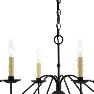 HomeRoots Black Six-Light Metal Dimmable Chandelier with Cylinder Shades for Modern Elegance & Ambient Lighting 687401