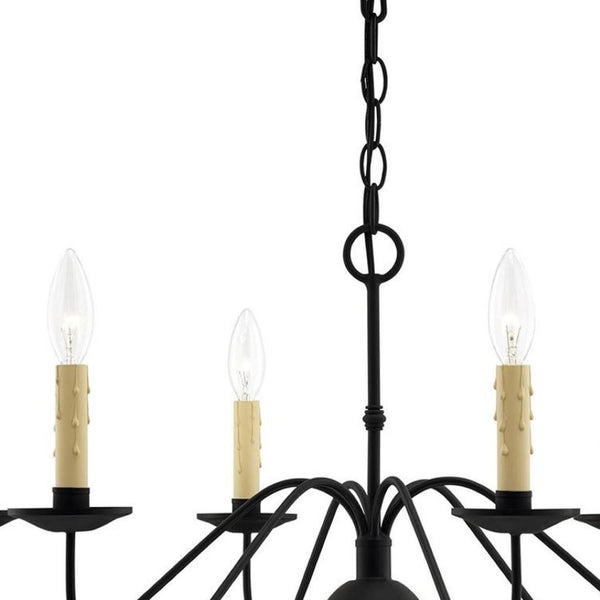 HomeRoots Black Six-Light Metal Dimmable Chandelier with Cylinder Shades for Modern Elegance & Ambient Lighting 687401