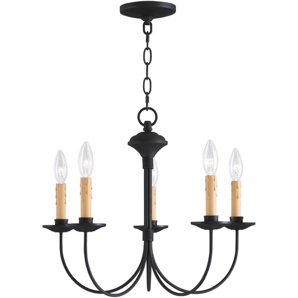 HomeRoots Black Five-Light Dimmable Chandelier - Modern Matte Black Fixture for Dining and Living Spaces 687403