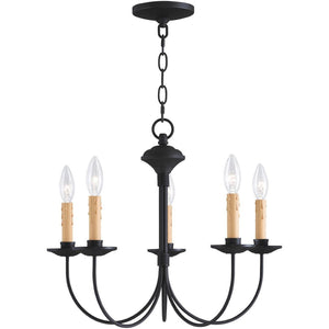 HomeRoots Black Five-Light Dimmable Chandelier - Modern Matte Black Fixture for Dining and Living Spaces 687403