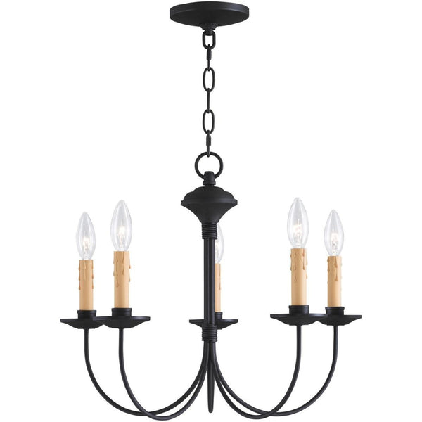 HomeRoots Black Five-Light Dimmable Chandelier - Modern Matte Black Fixture for Dining and Living Spaces 687403