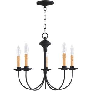 HomeRoots Black Five-Light Dimmable Chandelier - Modern Matte Black Fixture for Dining and Living Spaces 687403
