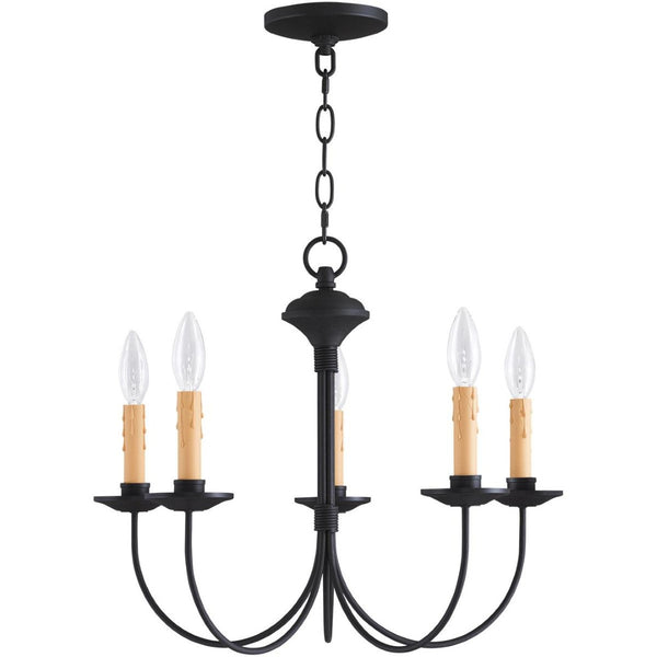 HomeRoots Black Five-Light Dimmable Chandelier - Modern Matte Black Fixture for Dining and Living Spaces 687403