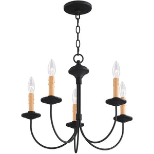 HomeRoots Black Five-Light Dimmable Chandelier - Modern Matte Black Fixture for Dining and Living Spaces 687403