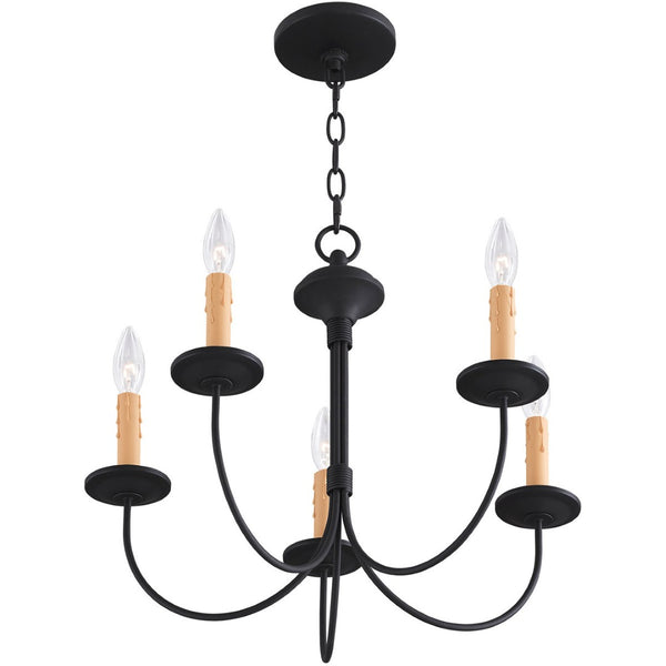 HomeRoots Black Five-Light Dimmable Chandelier - Modern Matte Black Fixture for Dining and Living Spaces 687403