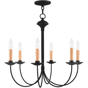 HomeRoots Black Six-Light Dimmable Chandelier - Modern Elegance with Cylinder Shades for Versatile Spaces 687404