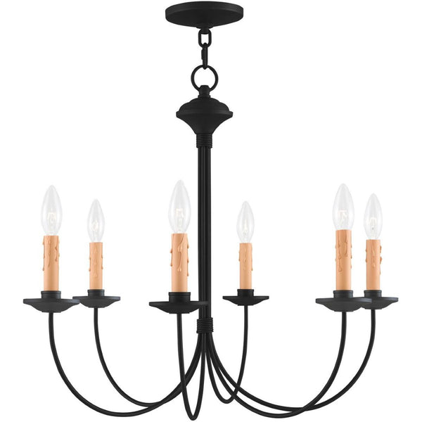HomeRoots Black Six-Light Dimmable Chandelier - Modern Elegance with Cylinder Shades for Versatile Spaces 687404