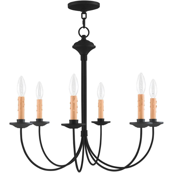 HomeRoots Black Six-Light Dimmable Chandelier - Modern Elegance with Cylinder Shades for Versatile Spaces 687404