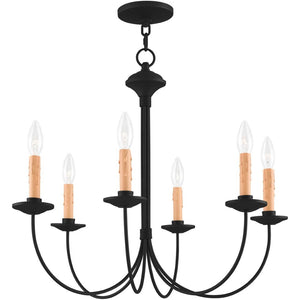 HomeRoots Black Six-Light Dimmable Chandelier - Modern Elegance with Cylinder Shades for Versatile Spaces 687404