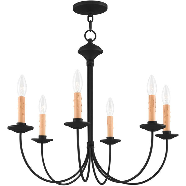HomeRoots Black Six-Light Dimmable Chandelier - Modern Elegance with Cylinder Shades for Versatile Spaces 687404