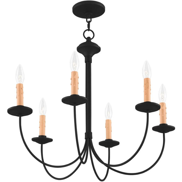 HomeRoots Black Six-Light Dimmable Chandelier - Modern Elegance with Cylinder Shades for Versatile Spaces 687404
