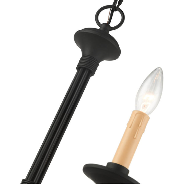 HomeRoots Black Six-Light Dimmable Chandelier - Modern Elegance with Cylinder Shades for Versatile Spaces 687404