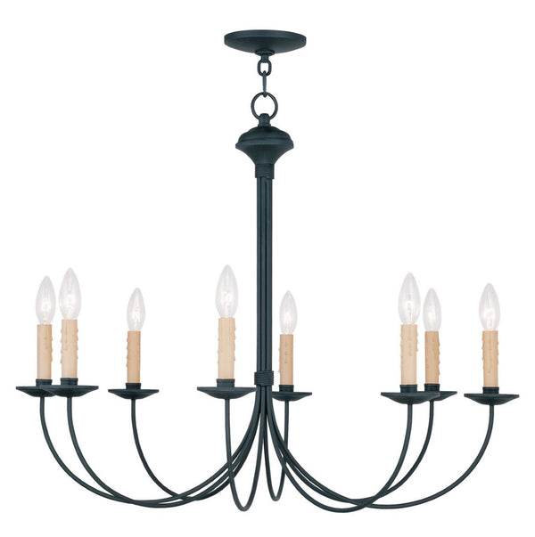 HomeRoots Black Eight-Light Metal Dimmable Chandelier with Cylindrical Shades for Modern Home Ambiance 687405