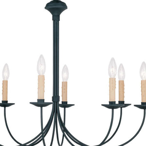 HomeRoots Black Eight-Light Metal Dimmable Chandelier with Cylindrical Shades for Modern Home Ambiance 687405