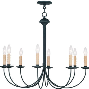 HomeRoots Black Eight-Light Metal Dimmable Chandelier with Cylindrical Shades for Modern Home Ambiance 687405