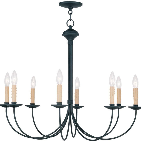 HomeRoots Black Eight-Light Metal Dimmable Chandelier with Cylindrical Shades for Modern Home Ambiance 687405