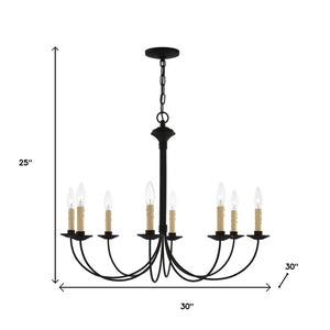 HomeRoots Black Eight-Light Metal Dimmable Chandelier with Cylindrical Shades for Modern Home Ambiance 687405